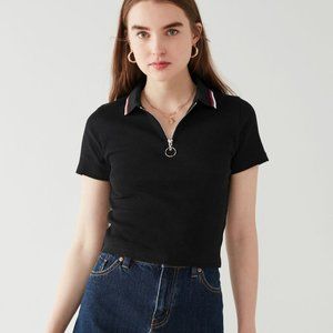 UO Tipped Half-Zip Cropped Polo Shirt